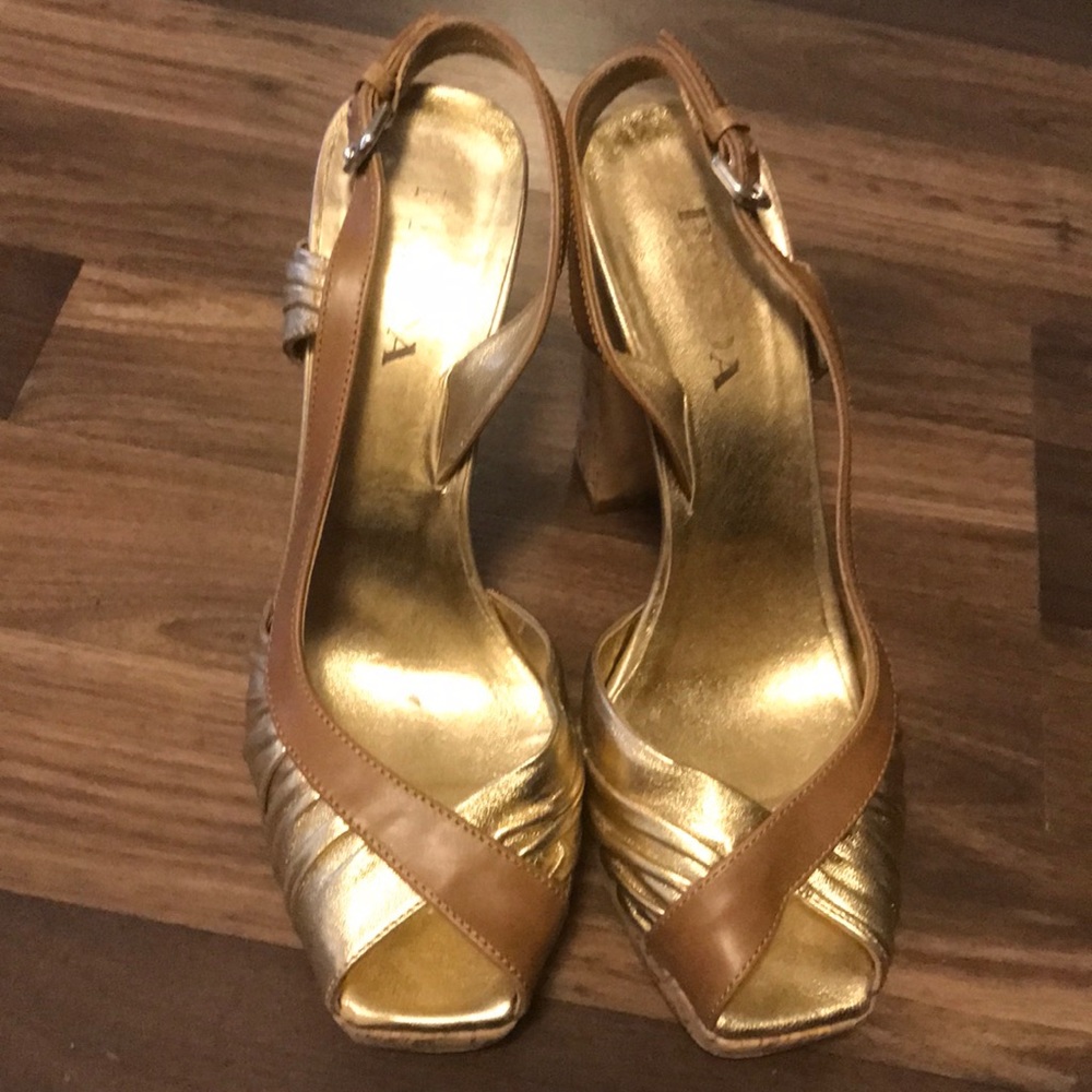 Prada Gold Pumps with cork sole